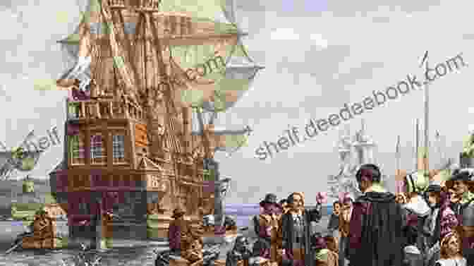A Depiction Of The Mayflower Sailing Across The Atlantic Ocean, With Passengers Looking Over The Side The Sailing Of The Mayflower A Poem Dedicated To Its Epic Journey