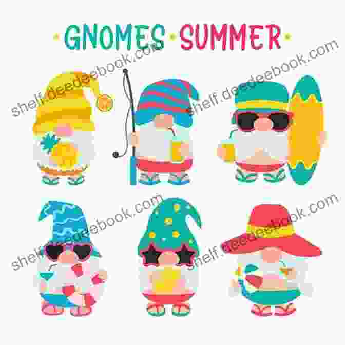 A Group Of Summer Gnomes Wearing Beachwear And Carrying Beach Accessories Year Round Gnomes Elisa Sartori