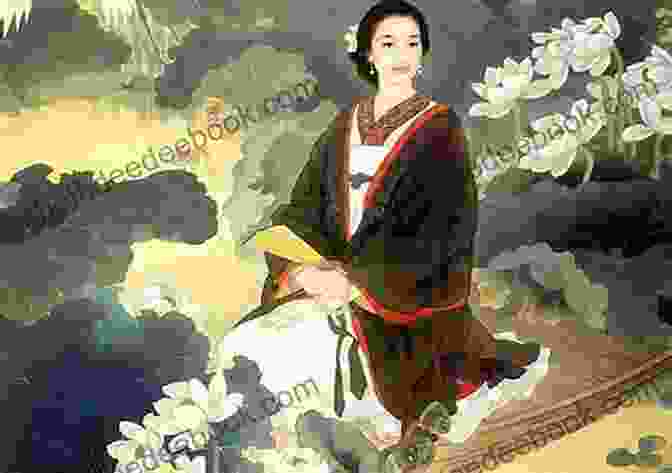 An Ancient Painting Depicting Li Qingzhao, A Renowned Chinese Poet And Calligrapher, Surrounded By Elegant Calligraphy And Blossoming Plum Trees. The Rage Of Plum Blossoms