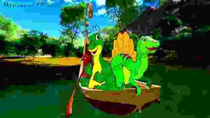 Delightful Illustration Of Dinosaurs Rowing A Boat Down A River, Surrounded By Lush Greenery And Vibrant Flowers. Row Row Row Your Boat Dinosaurs All Love To Float (Dino Rhymes)